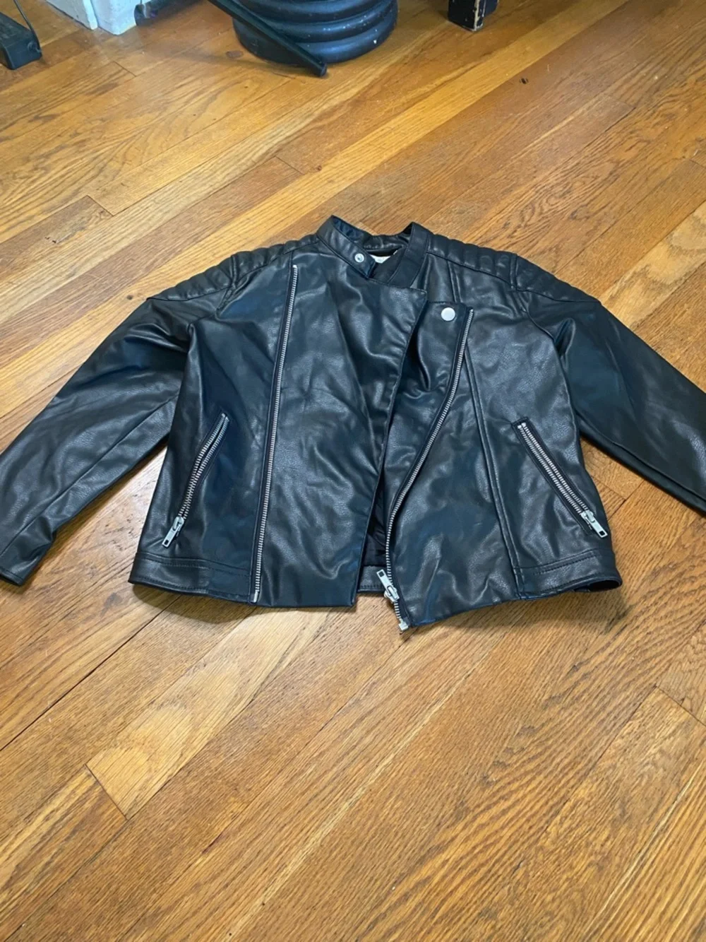H&M Girls Black Faux Leather Moto Jacket Size 6-7y